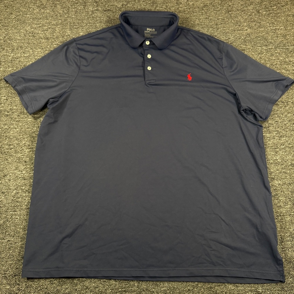 Polo Ralph Lauren Performance Polo Mens XL Navy Blue Short Sleeve Stretch Logo - Picture 2 of 9